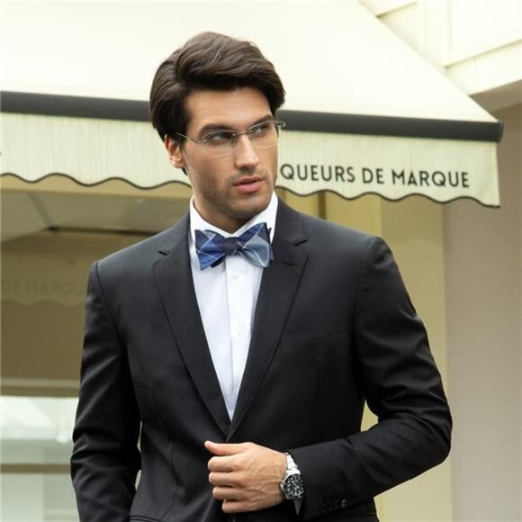 Bow Ties for Men Check Plaid Self Tie Bow Tie and Pocket Square Bowtie Formal - Picture 3 of 6